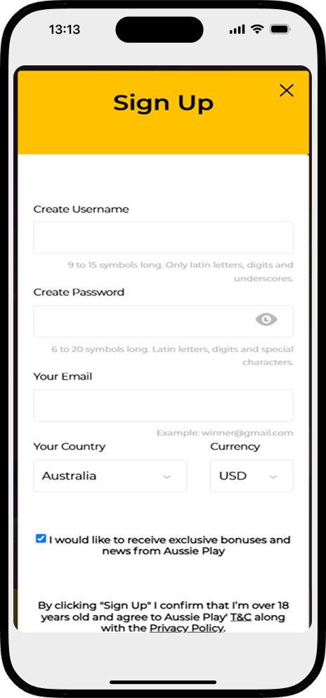 aussie play sign up